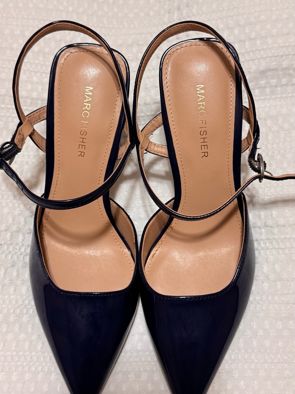 Marc Fisher Navy Patent Slingback Pointed-Toe Pumps